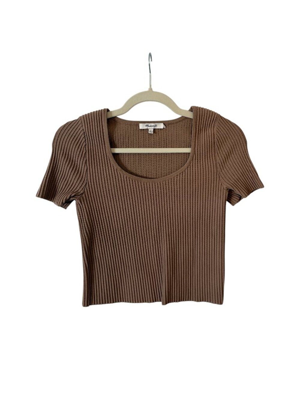 Madewell Short-Sleeve Ribbed Scoop Neck Crop Top - Size S